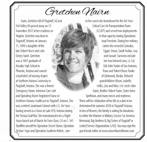 Obituary for Gretchen Nairn, 1949-2017 (Aged 68)